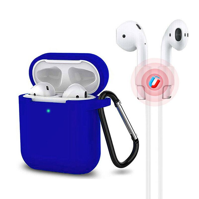 3-in-1 AirPods Silicone Case Cover Magnetic Strap Keychain for Apple AirPod 1/2 e*carat Blue 