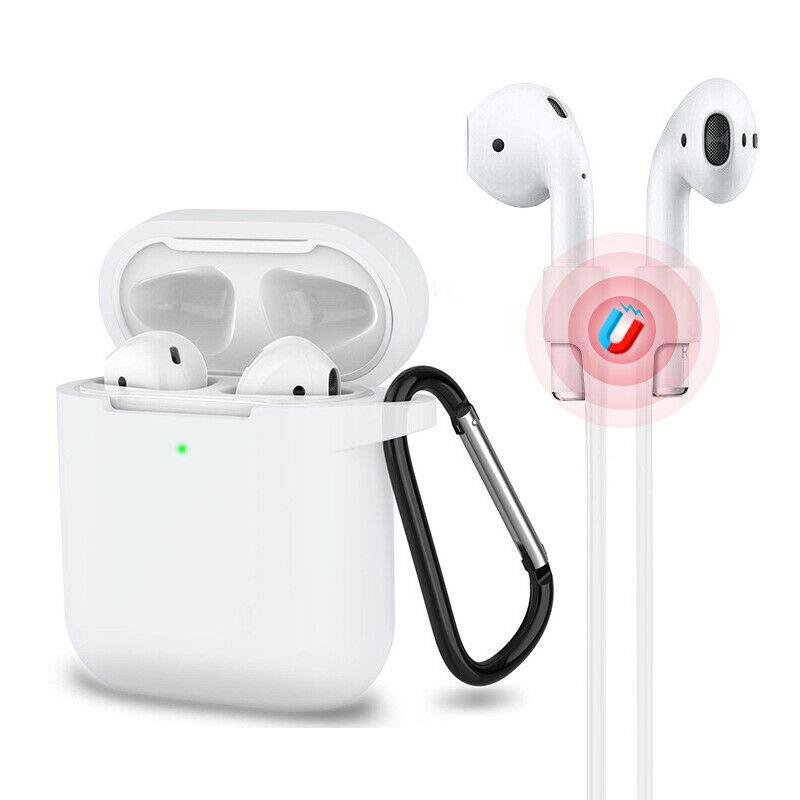 3-in-1 AirPods Silicone Case Cover Magnetic Strap Keychain for Apple AirPod 1/2 e*carat Clear 