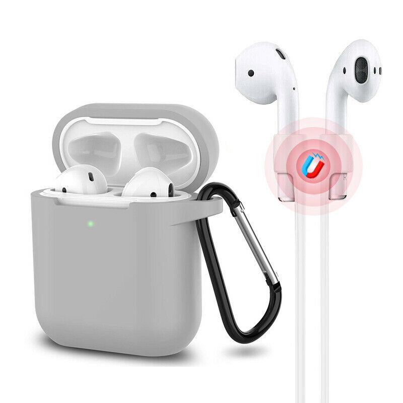 3-in-1 AirPods Silicone Case Cover Magnetic Strap Keychain for Apple AirPod 1/2 e*carat Gray 