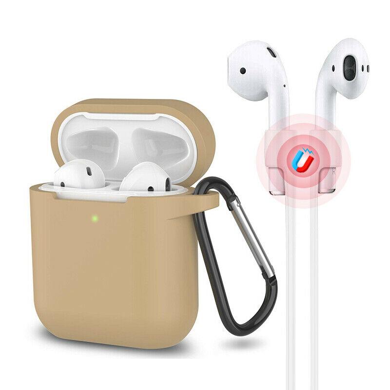 3-in-1 AirPods Silicone Case Cover Magnetic Strap Keychain for Apple AirPod 1/2 e*carat Khaki 