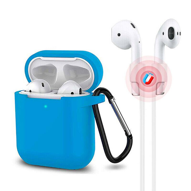 3-in-1 AirPods Silicone Case Cover Magnetic Strap Keychain for Apple AirPod 1/2 e*carat Light Blue 