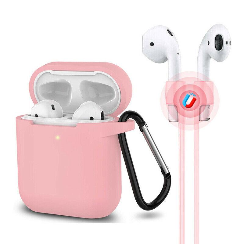 3-in-1 AirPods Silicone Case Cover Magnetic Strap Keychain for Apple AirPod 1/2 e*carat Light Pink 