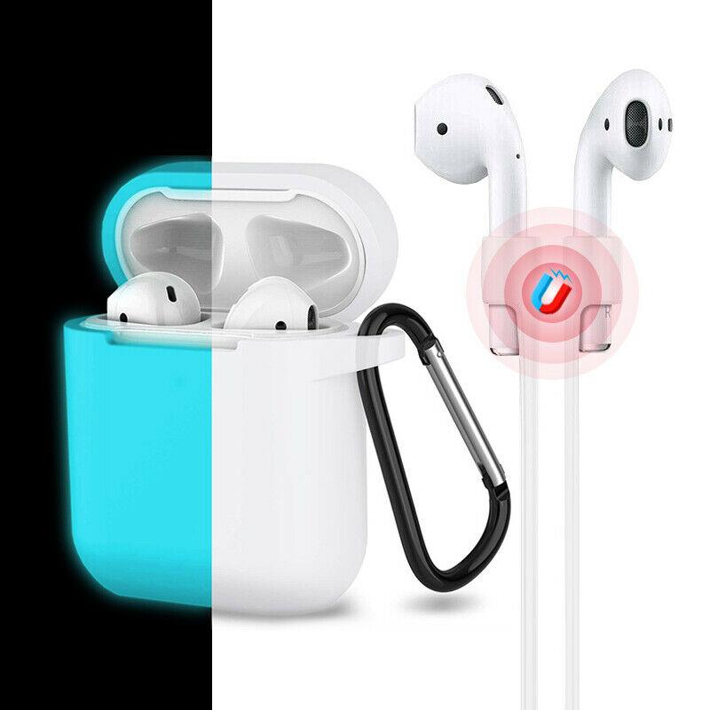 3-in-1 AirPods Silicone Case Cover Magnetic Strap Keychain for Apple AirPod 1/2 e*carat Luminous-Blue 