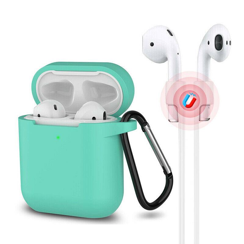 3-in-1 AirPods Silicone Case Cover Magnetic Strap Keychain for Apple AirPod 1/2 e*carat Mint Green 