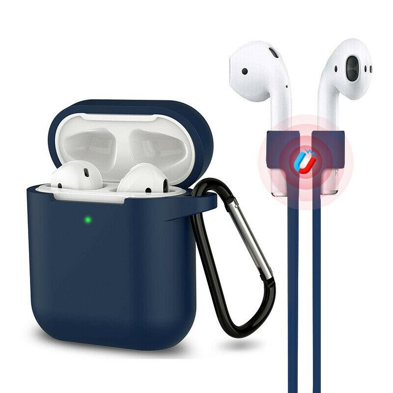 3-in-1 AirPods Silicone Case Cover Magnetic Strap Keychain for Apple AirPod 1/2 e*carat Navy Blue 