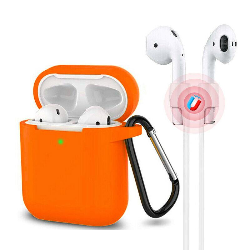 3-in-1 AirPods Silicone Case Cover Magnetic Strap Keychain for Apple AirPod 1/2 e*carat Orange 