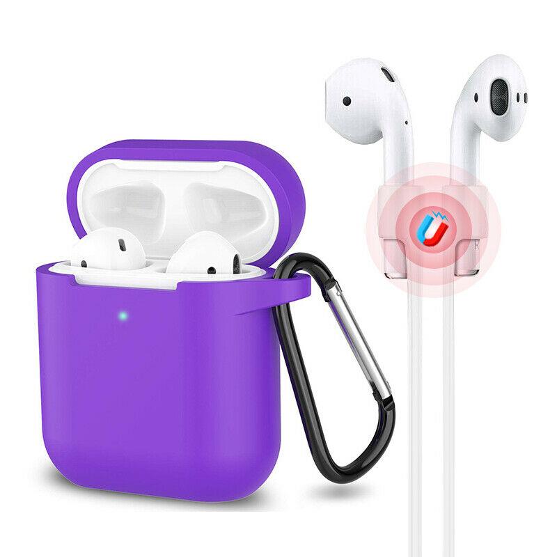 3-in-1 AirPods Silicone Case Cover Magnetic Strap Keychain for Apple AirPod 1/2 e*carat Purple 