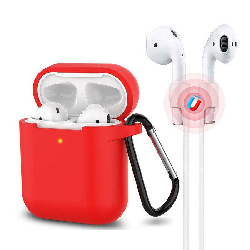 3-in-1 AirPods Silicone Case Cover Magnetic Strap Keychain for Apple AirPod 1/2 e*carat Red 