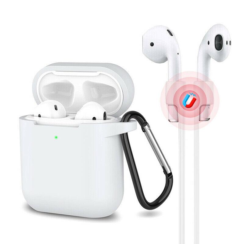 3-in-1 AirPods Silicone Case Cover Magnetic Strap Keychain for Apple AirPod 1/2 e*carat White 