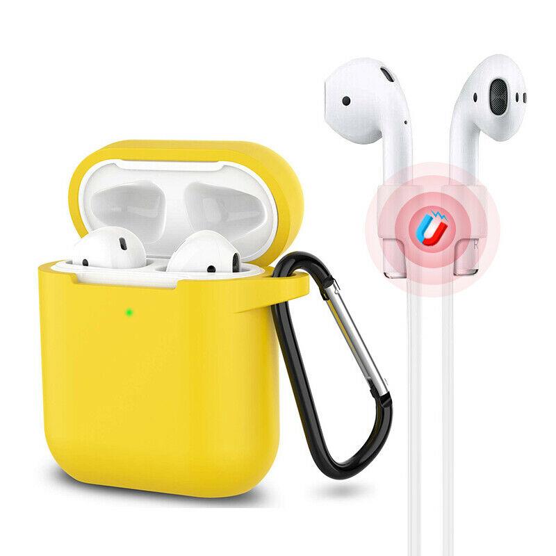 3-in-1 AirPods Silicone Case Cover Magnetic Strap Keychain for Apple AirPod 1/2 e*carat Yellow 