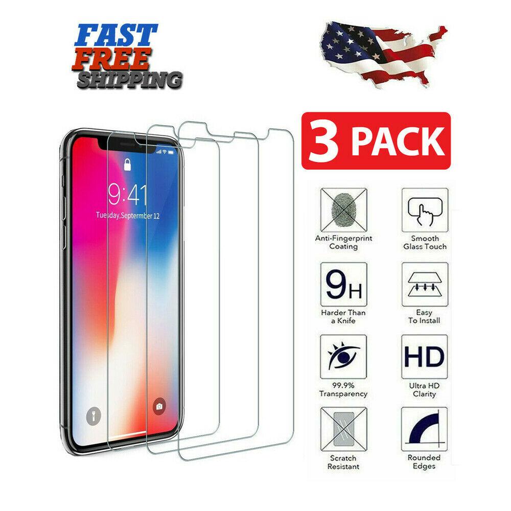 3-PACK Screen Protector Tempered Glass For iPhone X Xs Max XR 11 Pro 6 7 8 Plus he_929218 