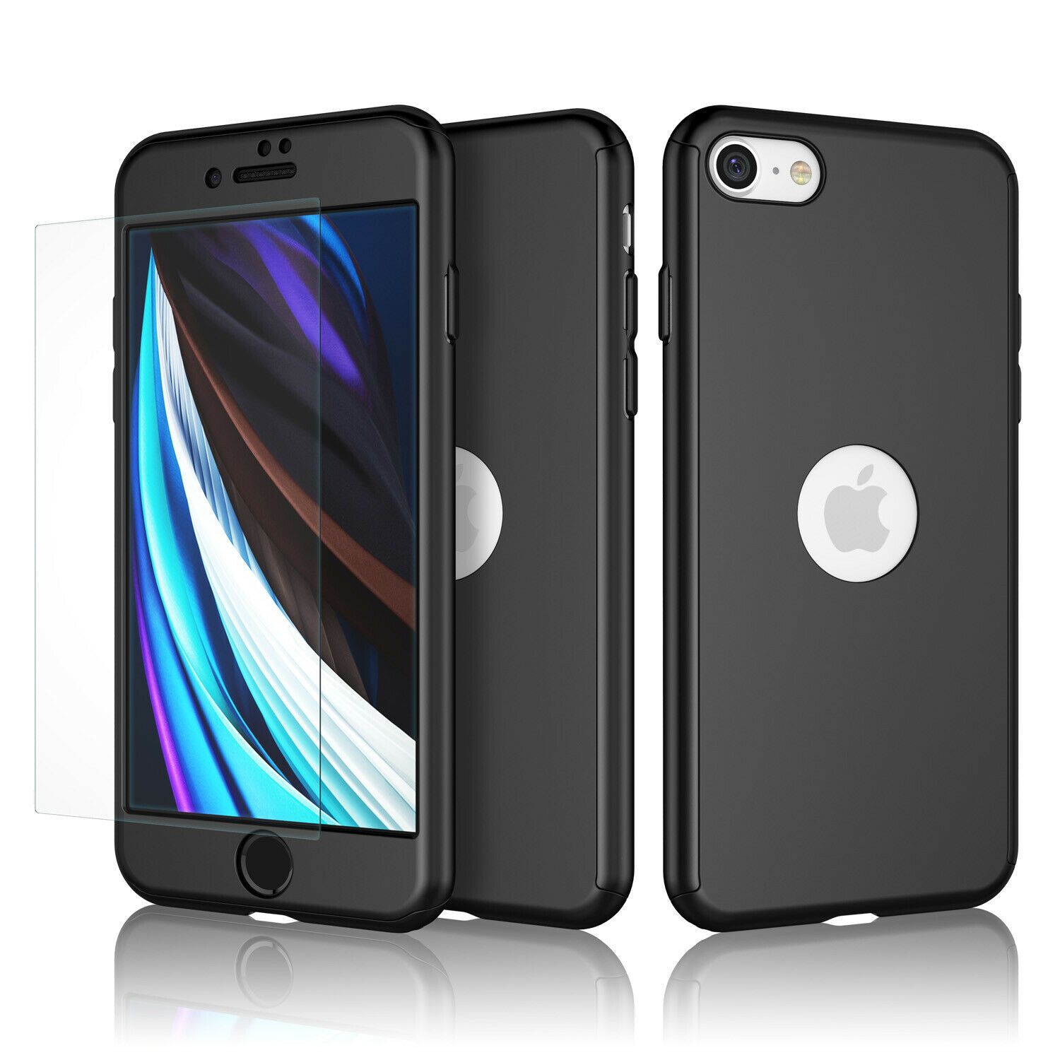 360° Full-Wrap Thin Fit For iPhone 7 / 8 / SE-2020 iPhone Cases AtlasBling Jet Black 