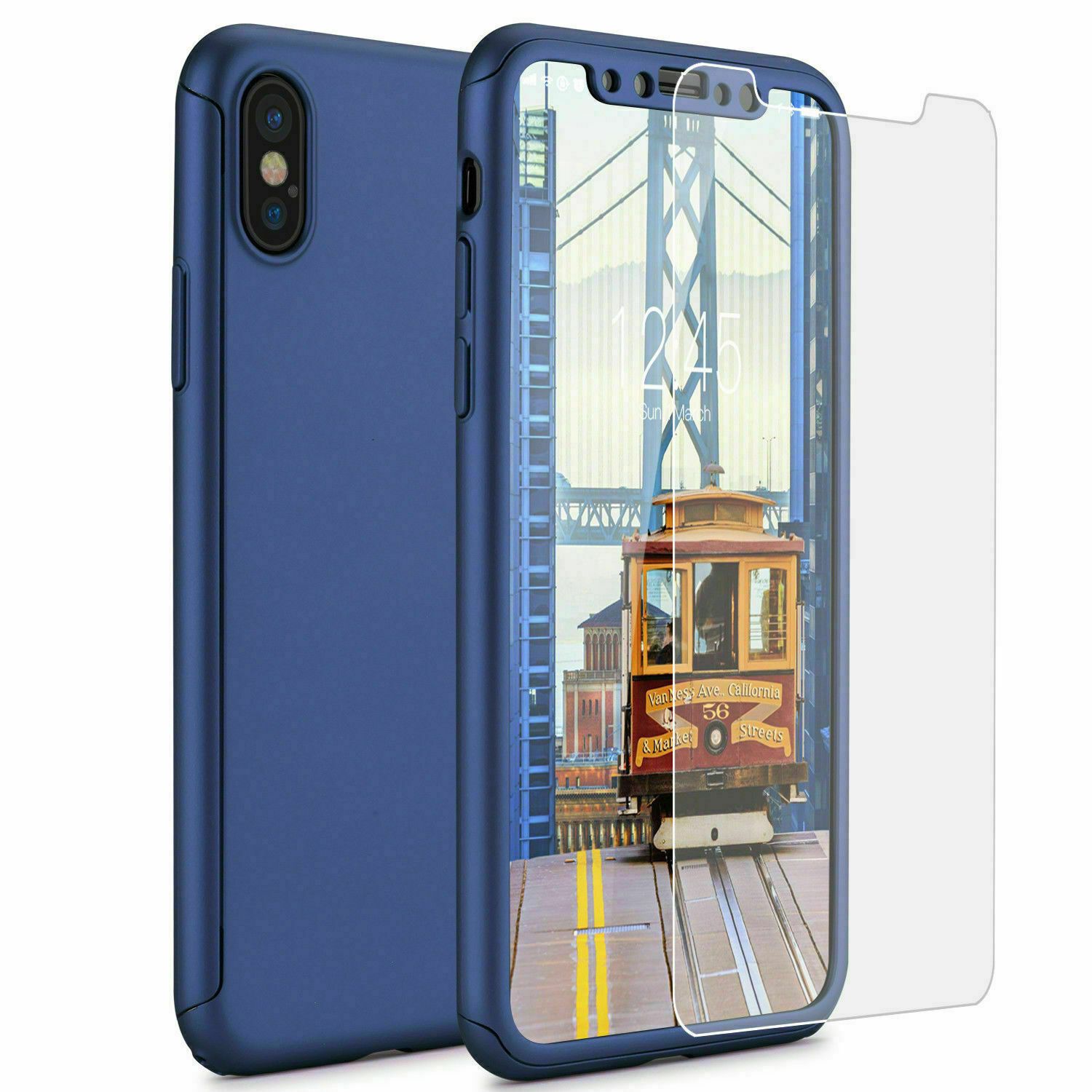 360° Full-Wrap Thin Fit For iPhone X / Xs iPhone Cases AtlasBling Dark Blue 