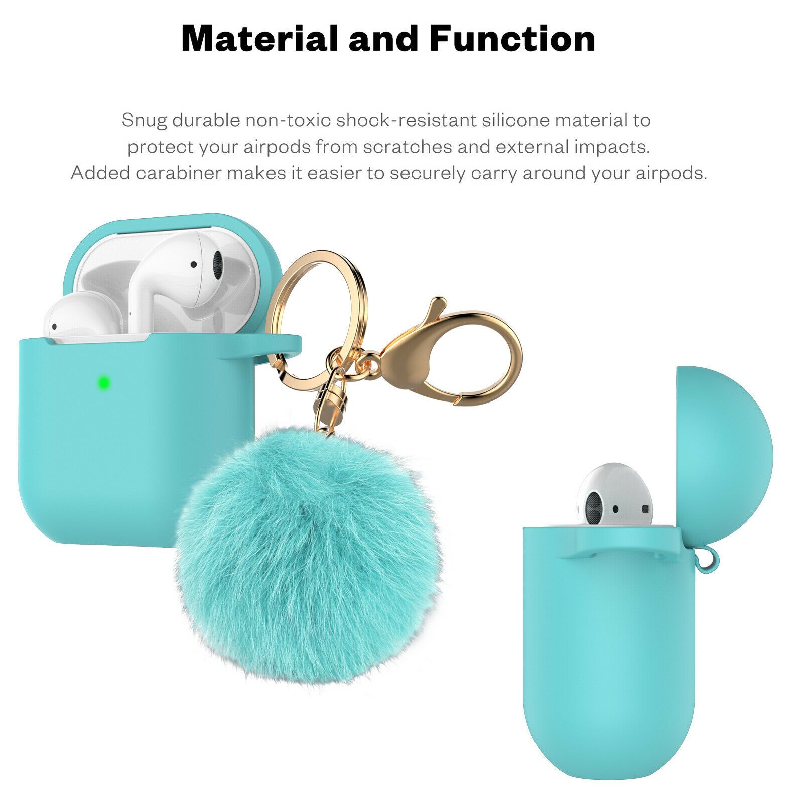 Airpods Silicone Charging Case Cover Fur Ball Keychain For Apple AirPods 1/2 Airpods Case hellotecusa 