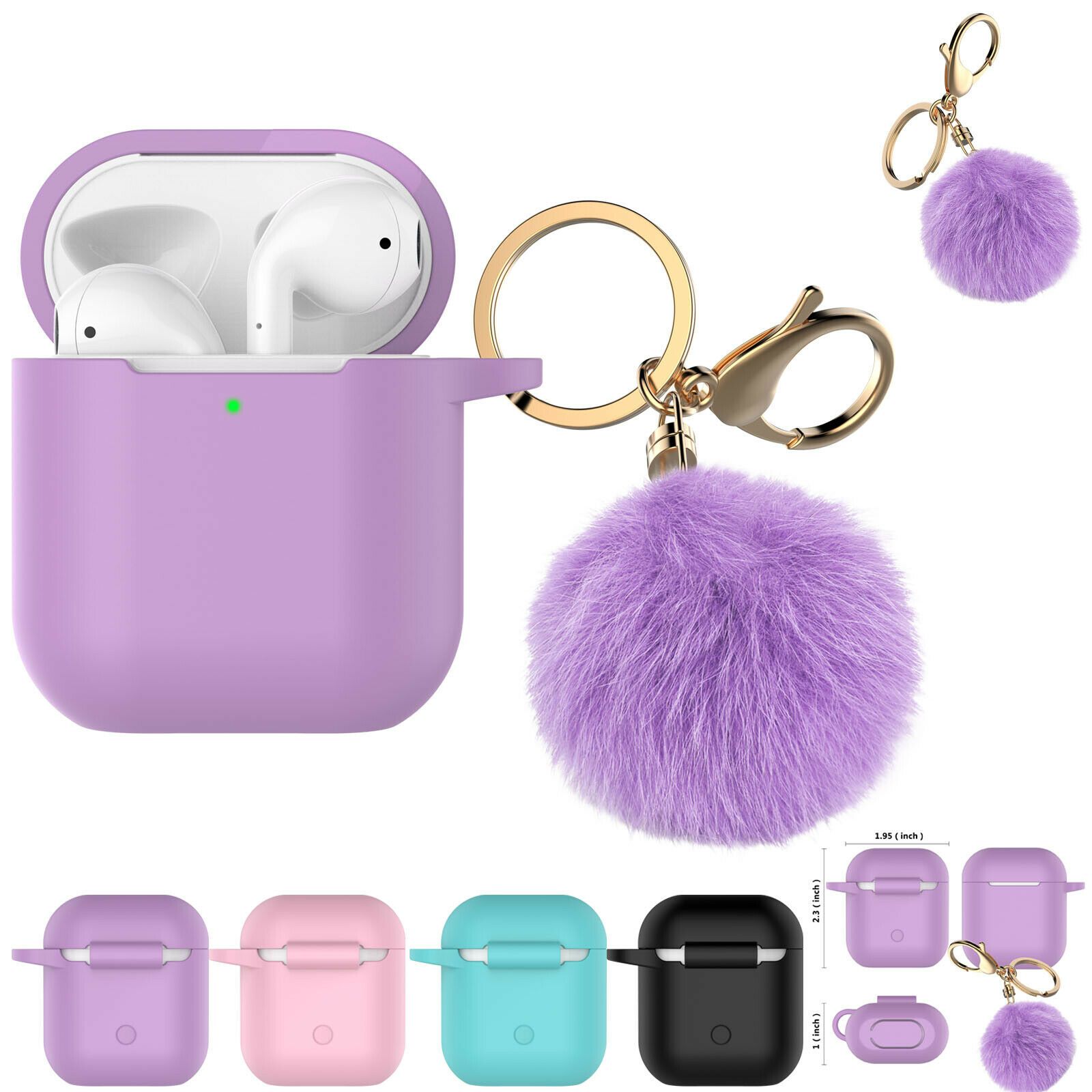 Airpods Silicone Charging Case Cover Fur Ball Keychain For Apple AirPods 1/2 Airpods Case hellotecusa 