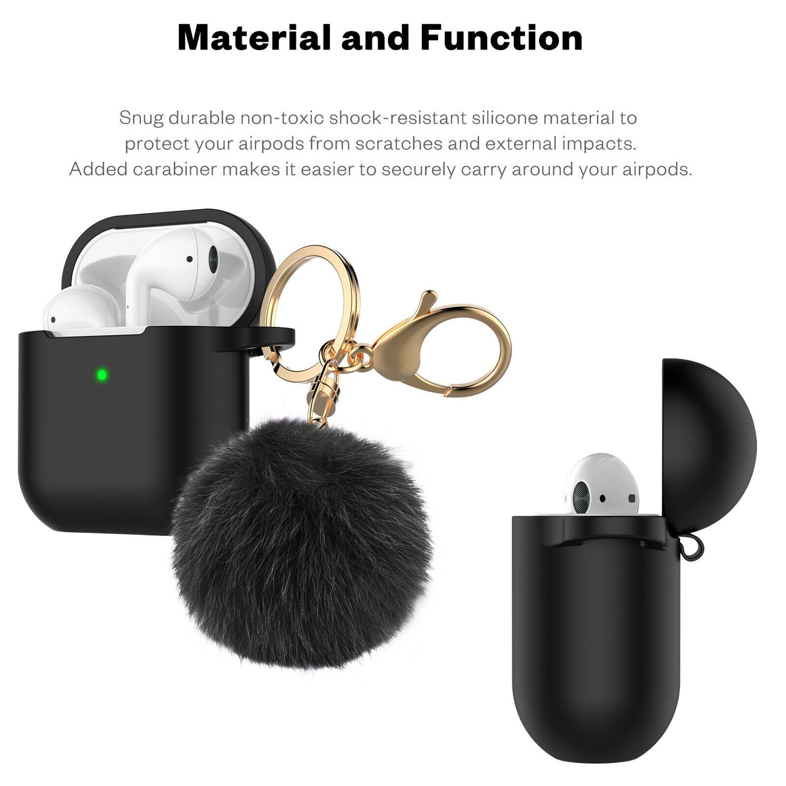 Airpods Silicone Charging Case Cover Fur Ball Keychain For Apple AirPods 1/2 Airpods Case hellotecusa 