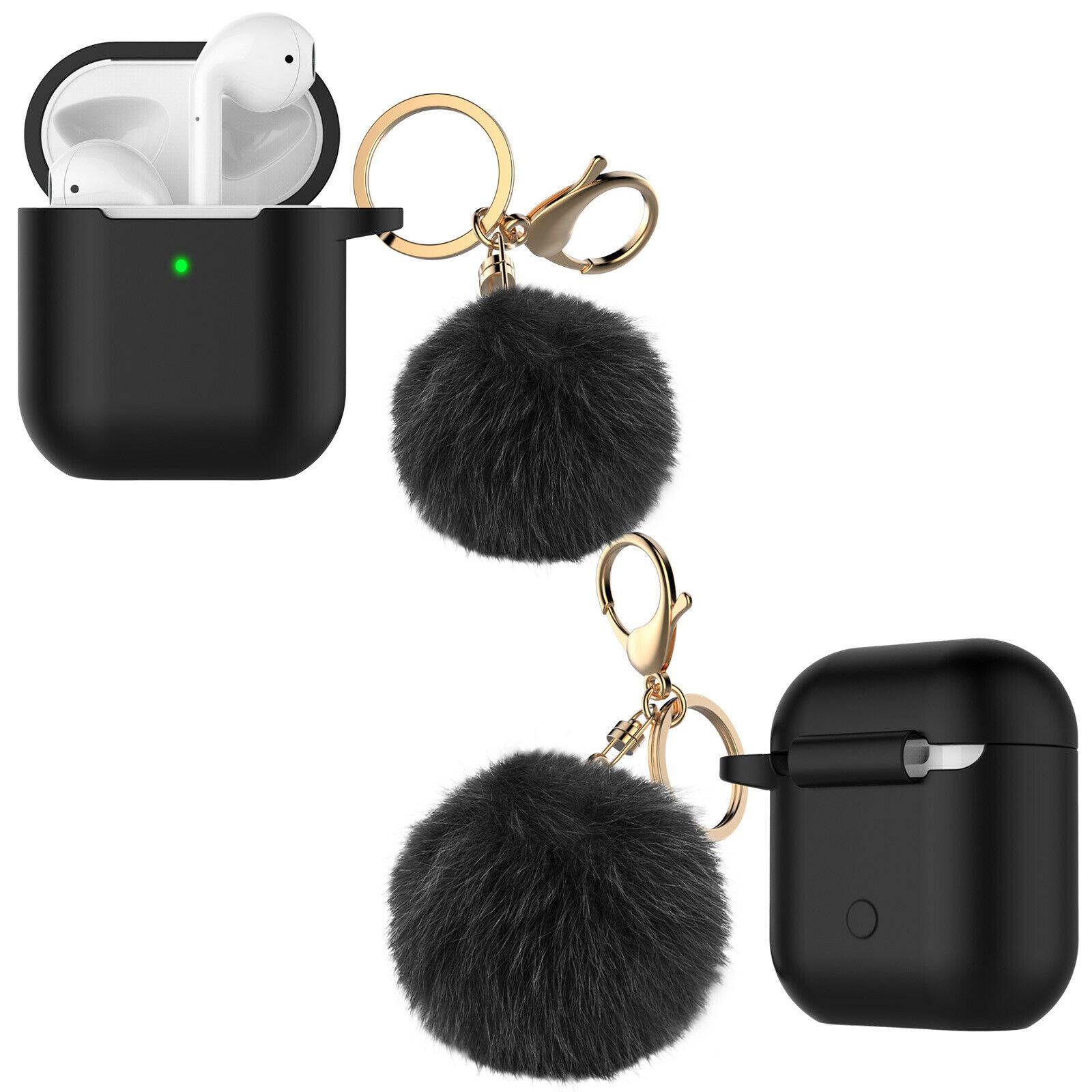 Airpods Silicone Charging Case Cover Fur Ball Keychain For Apple AirPods 1/2 Airpods Case hellotecusa 
