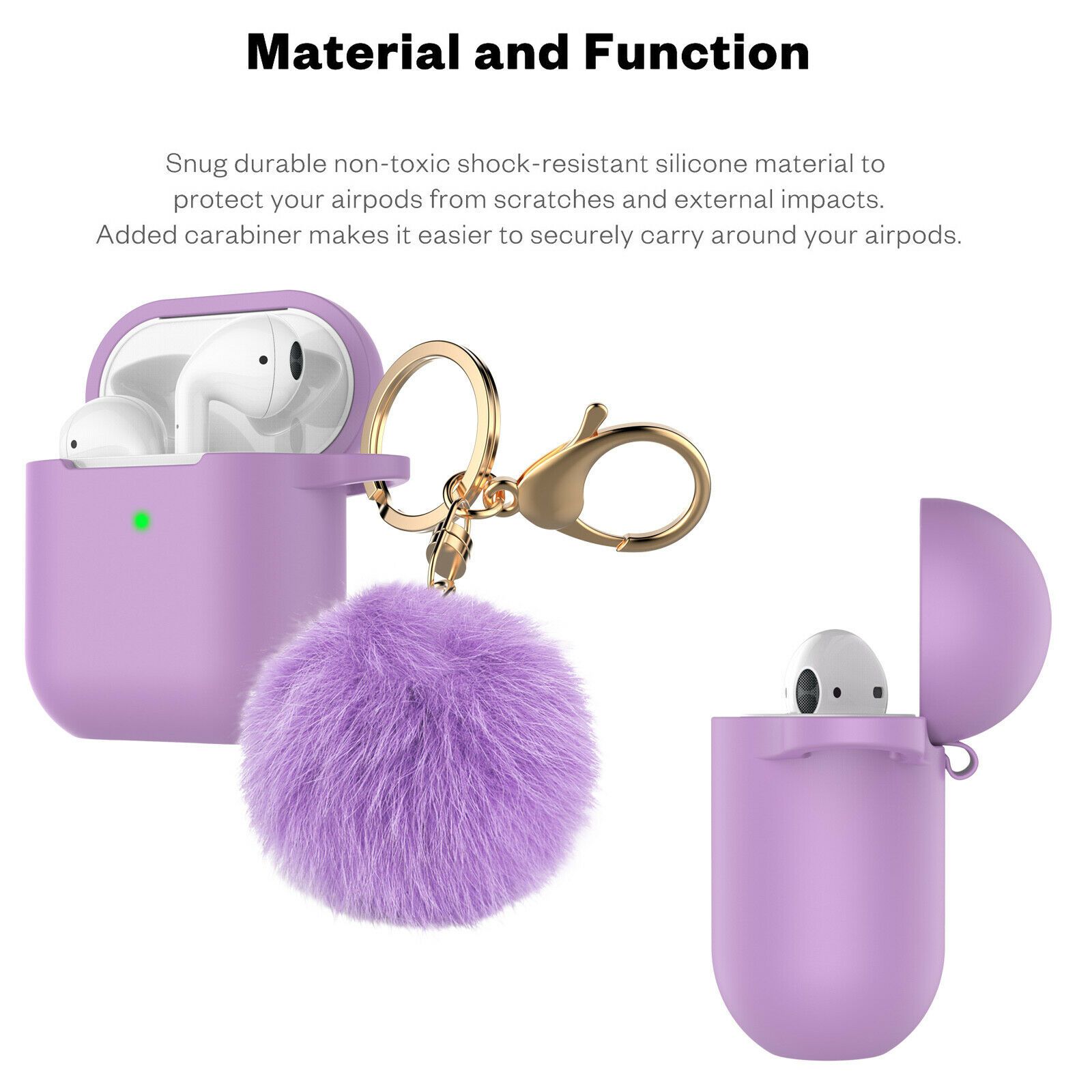 Airpods Silicone Charging Case Cover Fur Ball Keychain For Apple AirPods 1/2 Airpods Case hellotecusa 
