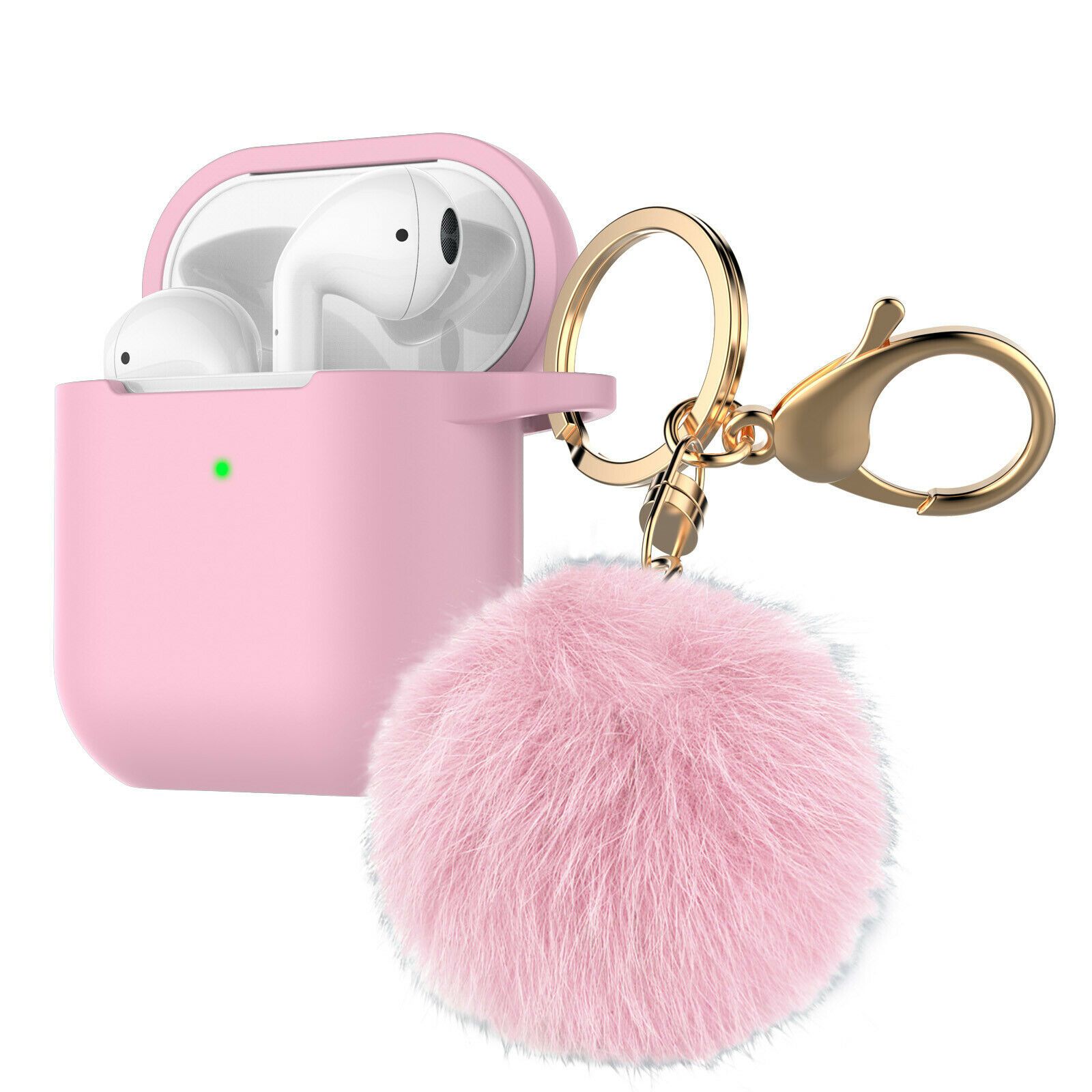 Airpods Silicone Charging Case Cover Fur Ball Keychain For Apple AirPods 1/2 Airpods Case hellotecusa Baby Pink 