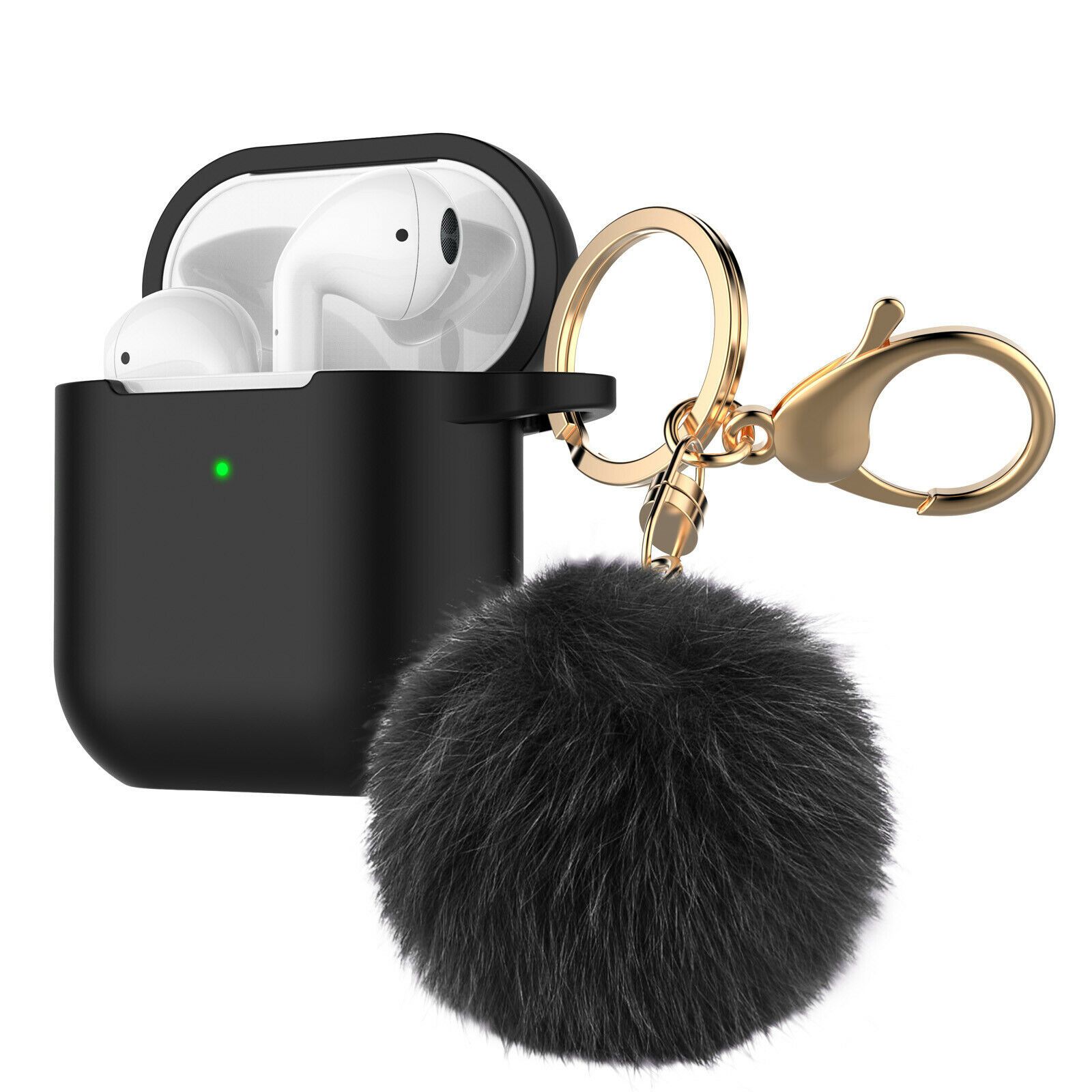 Airpods Silicone Charging Case Cover Fur Ball Keychain For Apple AirPods 1/2 Airpods Case hellotecusa Black 