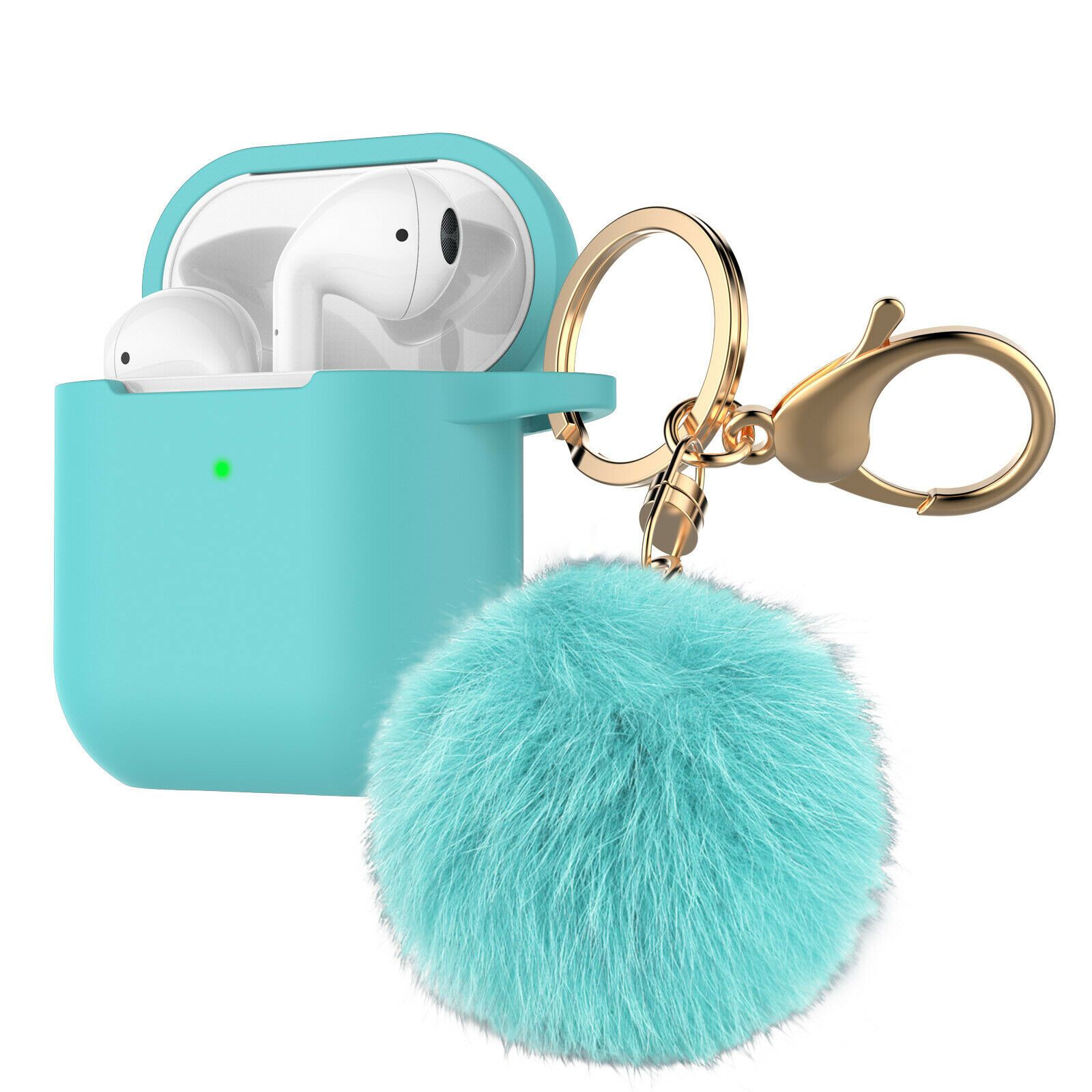 Airpods Silicone Charging Case Cover Fur Ball Keychain For Apple AirPods 1/2 Airpods Case hellotecusa Mint Green 