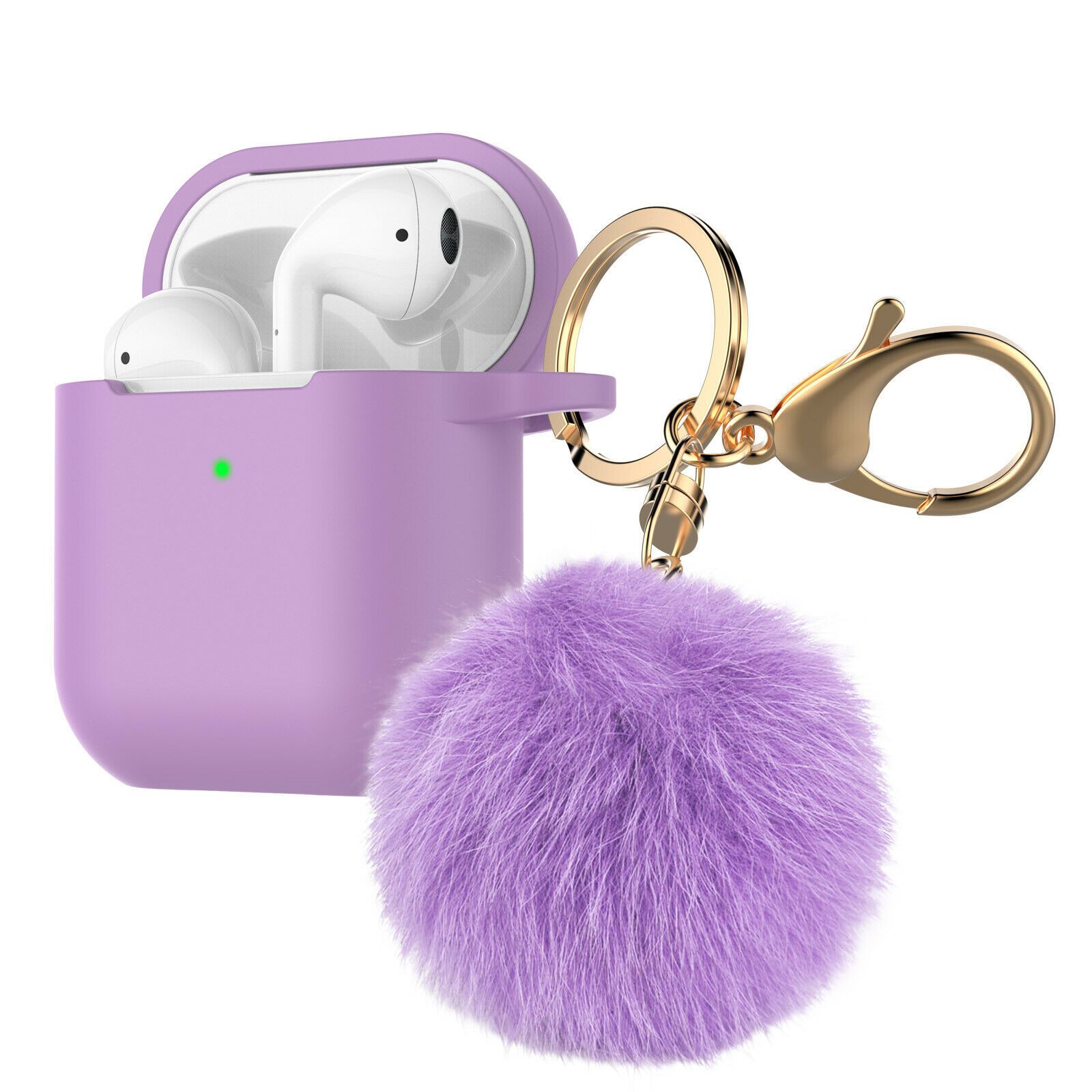 Airpods Silicone Charging Case Cover Fur Ball Keychain For Apple AirPods 1/2 Airpods Case hellotecusa Purple 
