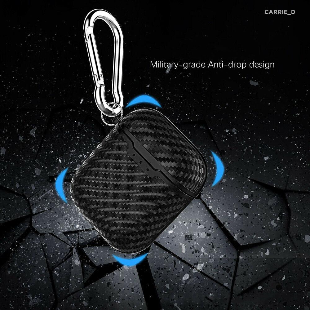 Carbon Fiber Texture Case Cover + Keychain Protective Skin for Airpods 1 2nd Gen carrie_d 