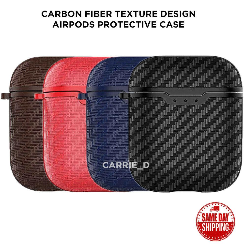 Carbon Fiber Texture Case Cover + Keychain Protective Skin for Airpods 1 2nd Gen carrie_d 
