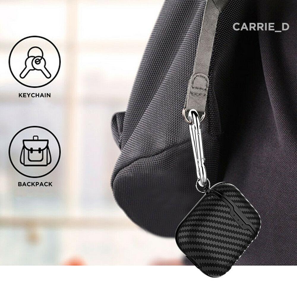 Carbon Fiber Texture Case Cover + Keychain Protective Skin for Airpods 1 2nd Gen carrie_d 