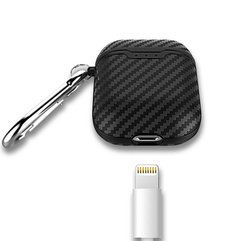 Carbon Fiber Texture Case Cover + Keychain Protective Skin for Airpods 1 2nd Gen carrie_d 