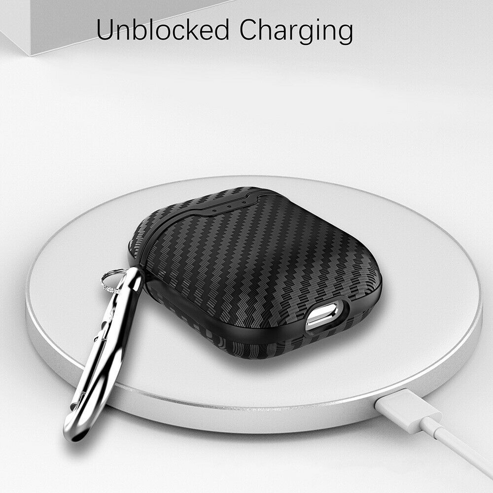 Carbon Fiber Texture Case Cover + Keychain Protective Skin for Airpods 1 2nd Gen carrie_d 