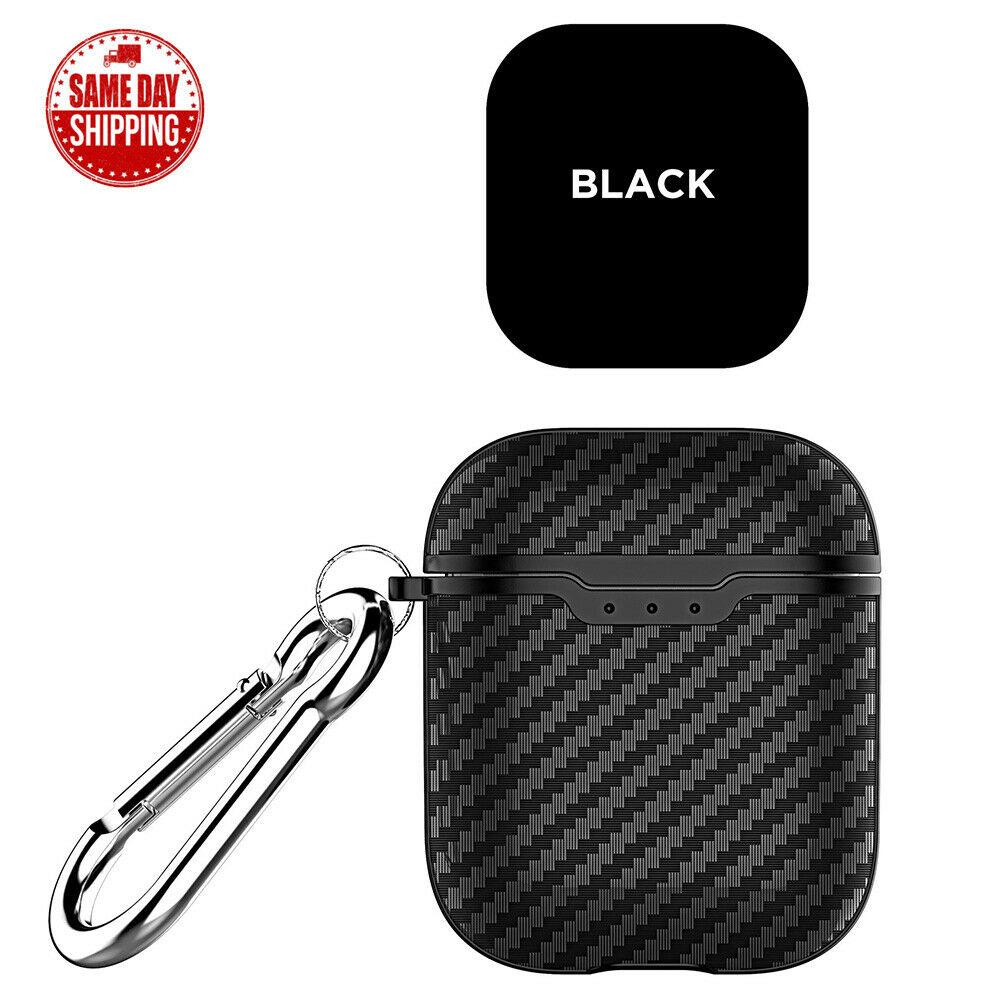 Carbon Fiber Texture Case Cover + Keychain Protective Skin for Airpods 1 2nd Gen carrie_d Black 