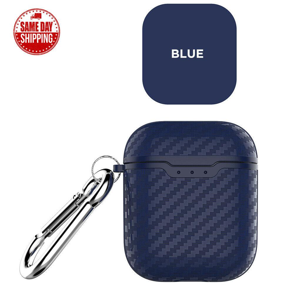 Carbon Fiber Texture Case Cover + Keychain Protective Skin for Airpods 1 2nd Gen carrie_d Blue 
