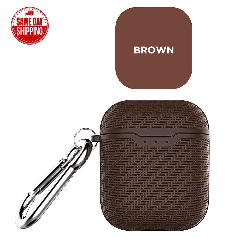 Carbon Fiber Texture Case Cover + Keychain Protective Skin for Airpods 1 2nd Gen carrie_d Brown 
