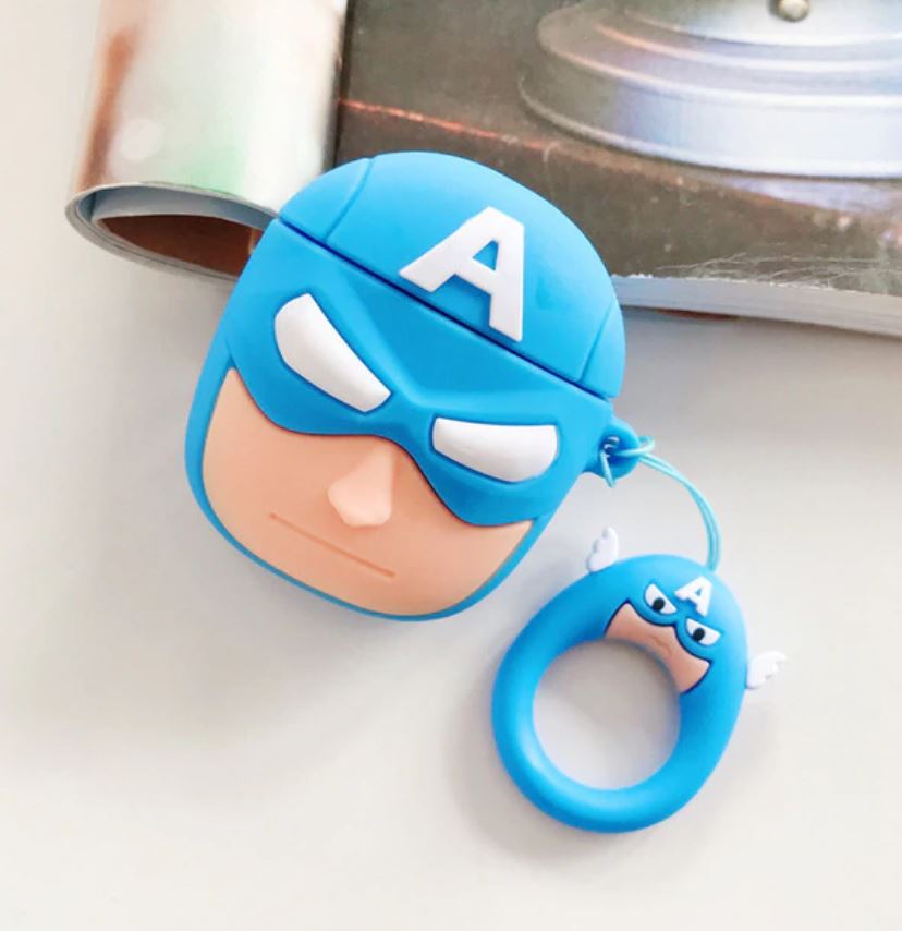 Cute 3D Cartoon Silicone Case cover For Airpod 1 & 2 USA Seller Airpods Case AtlasCase Capital America face 