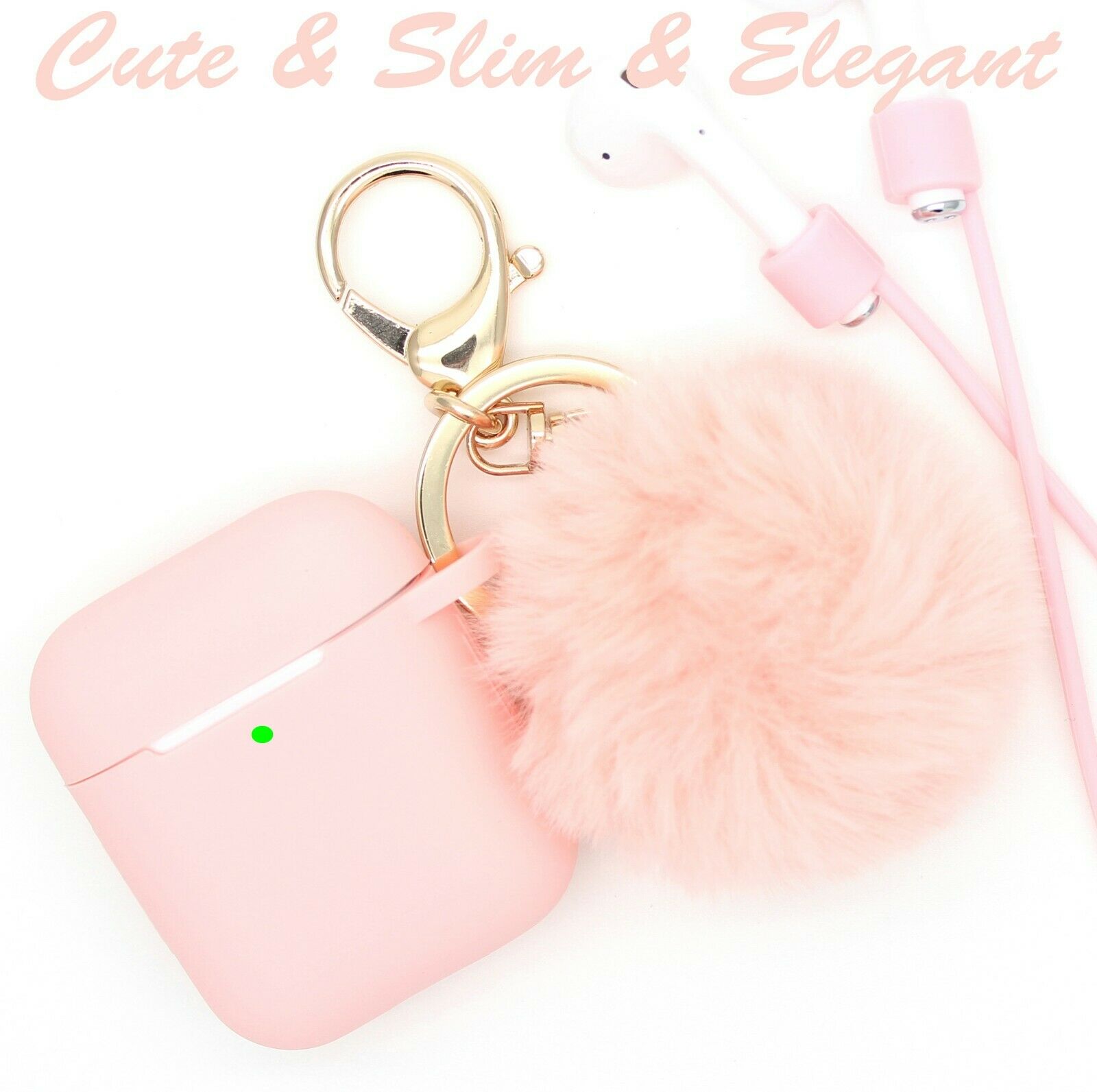 Cute Airpods Silicone Case Cover w/Fur Ball Keychain Strap for Apple Airpods 1/2 ervin.accessories 