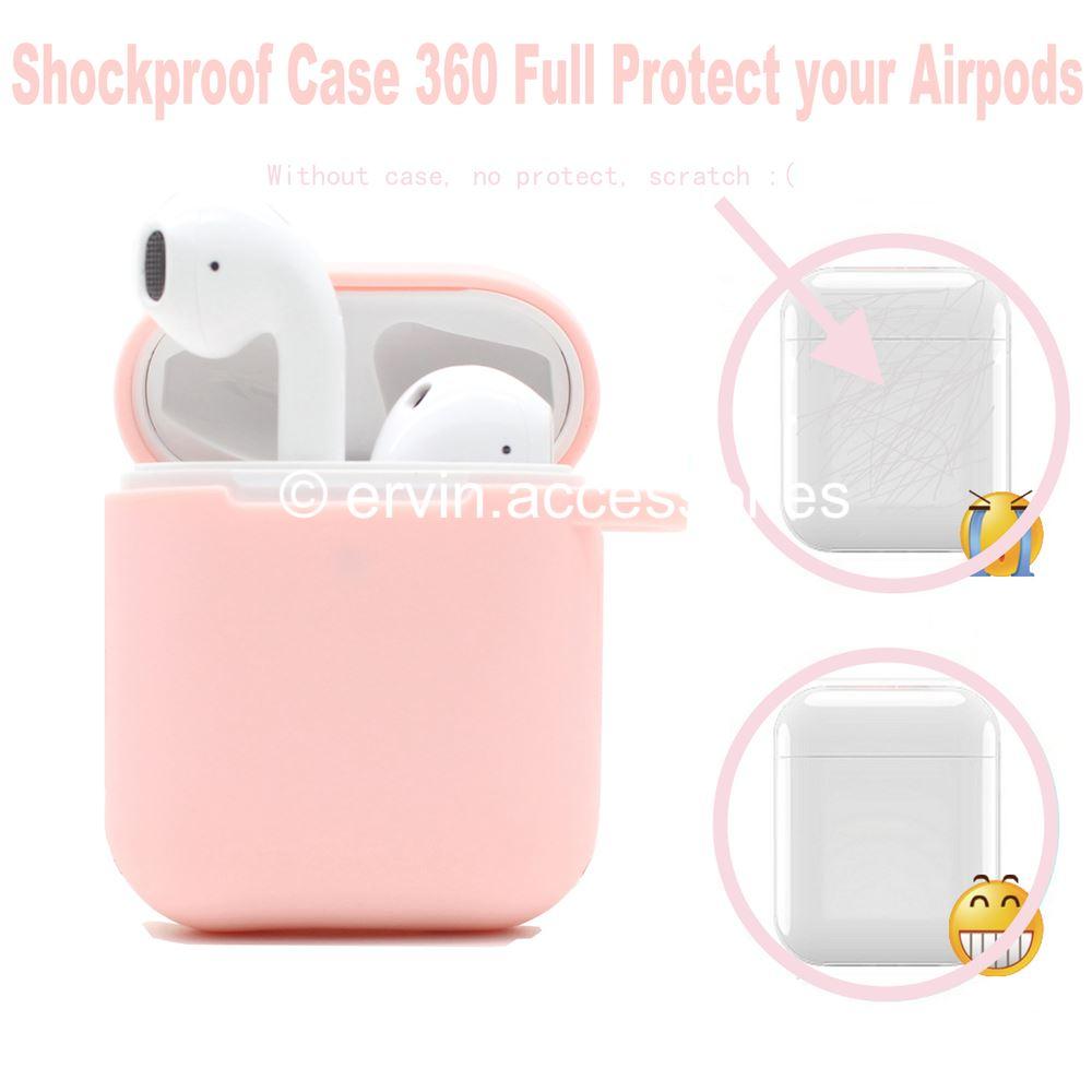 Cute Airpods Silicone Case Cover w/Fur Ball Keychain Strap for Apple Airpods 1/2 ervin.accessories 