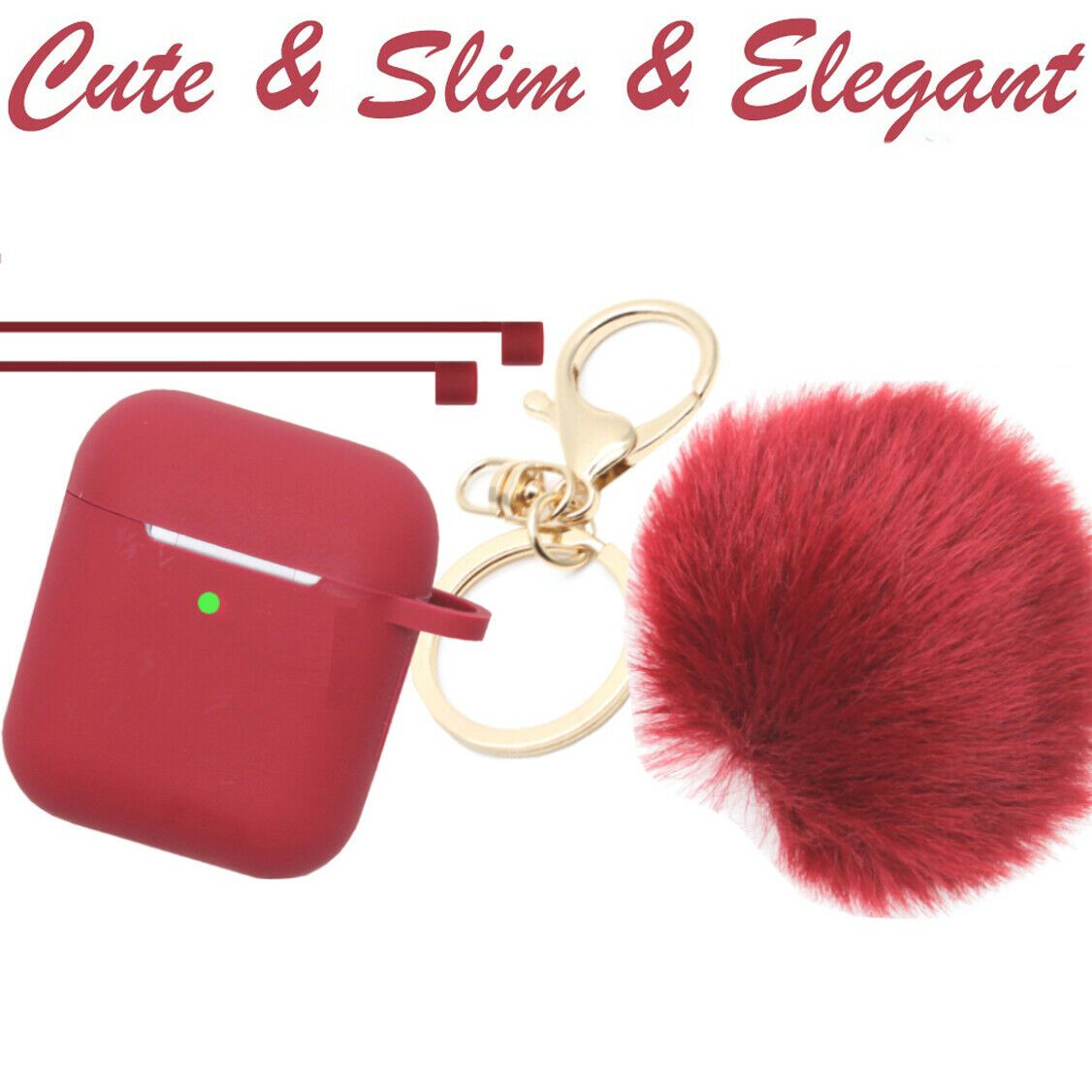 Cute Airpods Silicone Case Cover w/Fur Ball Keychain Strap for Apple Airpods 1/2 ervin.accessories Burgundy 