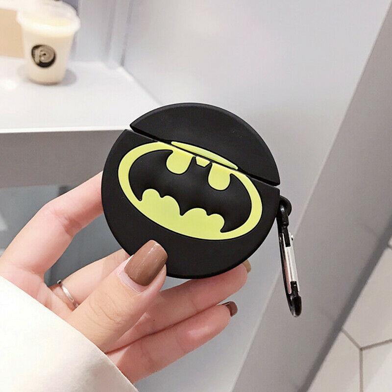 Cute Super Hero Cartoon Silicone Airpods Case Cover Skin For Apple Airpods 1/2 Airpods Case AtlasCase Batman2 + Buckle 