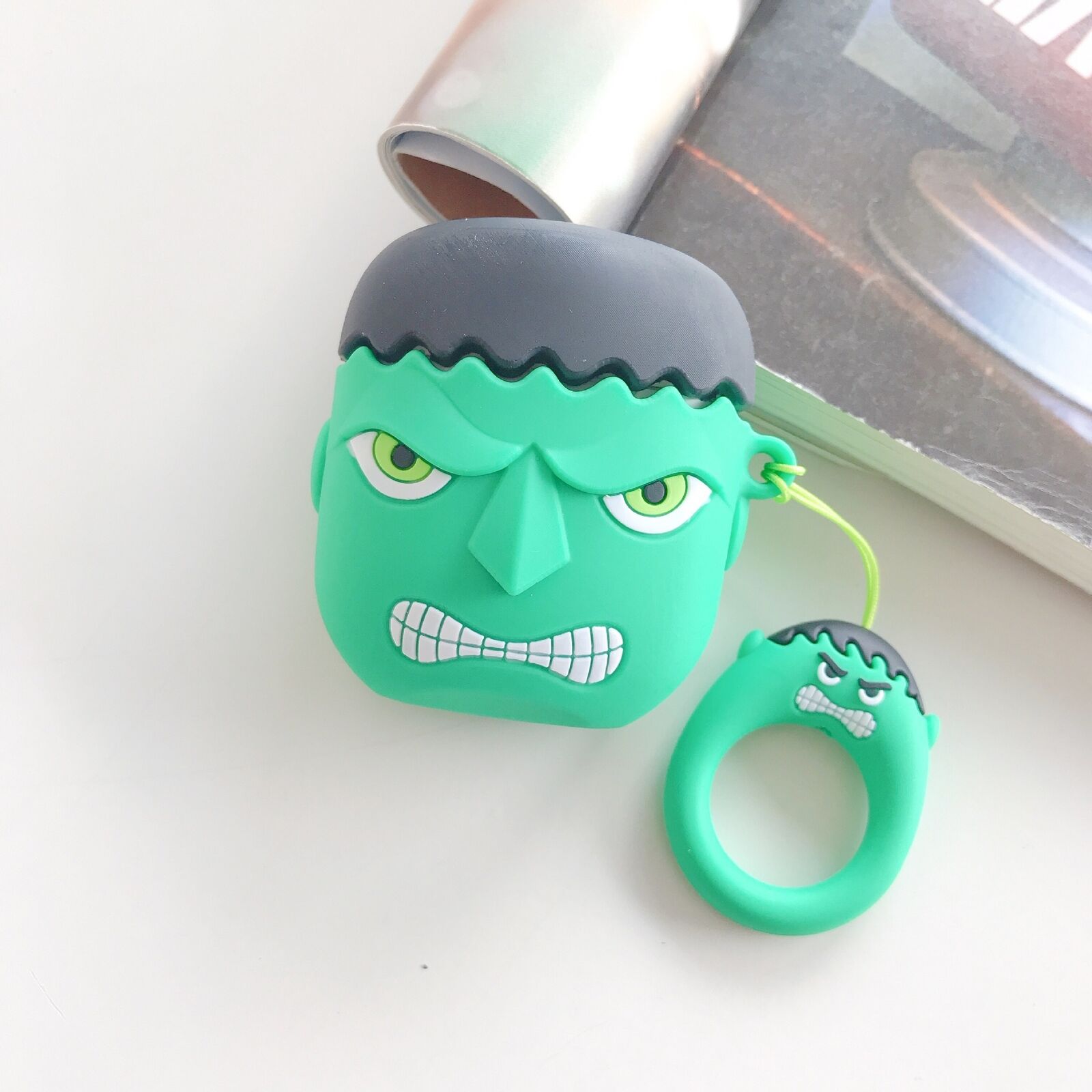Cute Super Hero Cartoon Silicone Airpods Case Cover Skin For Apple Airpods 1/2 Airpods Case AtlasCase Hulk + Ring 