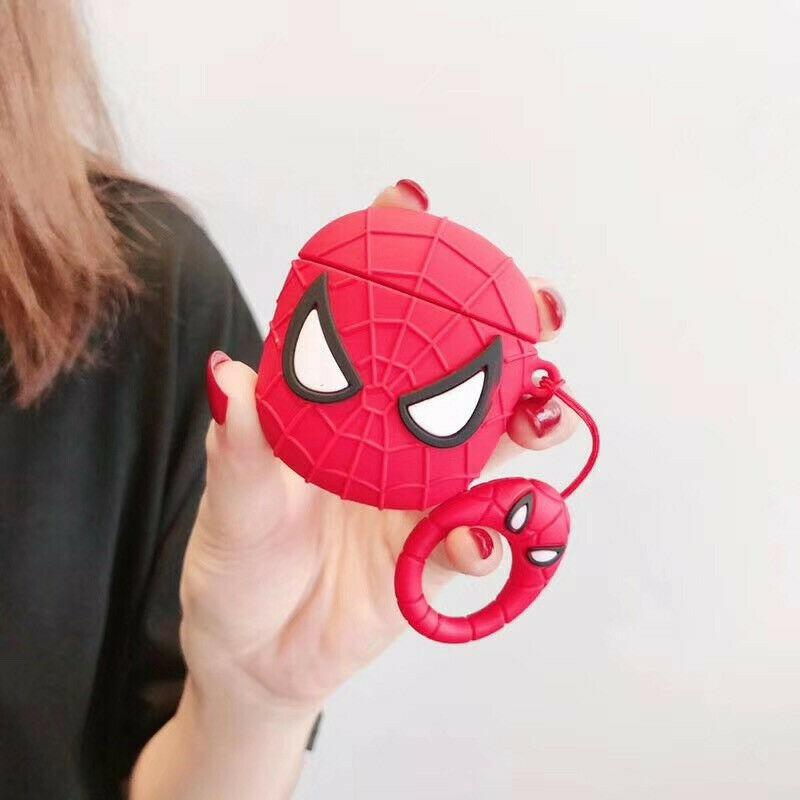 Cute Super Hero Cartoon Silicone Airpods Case Cover Skin For Apple Airpods 1/2 Airpods Case AtlasCase Spiderman + Ring 