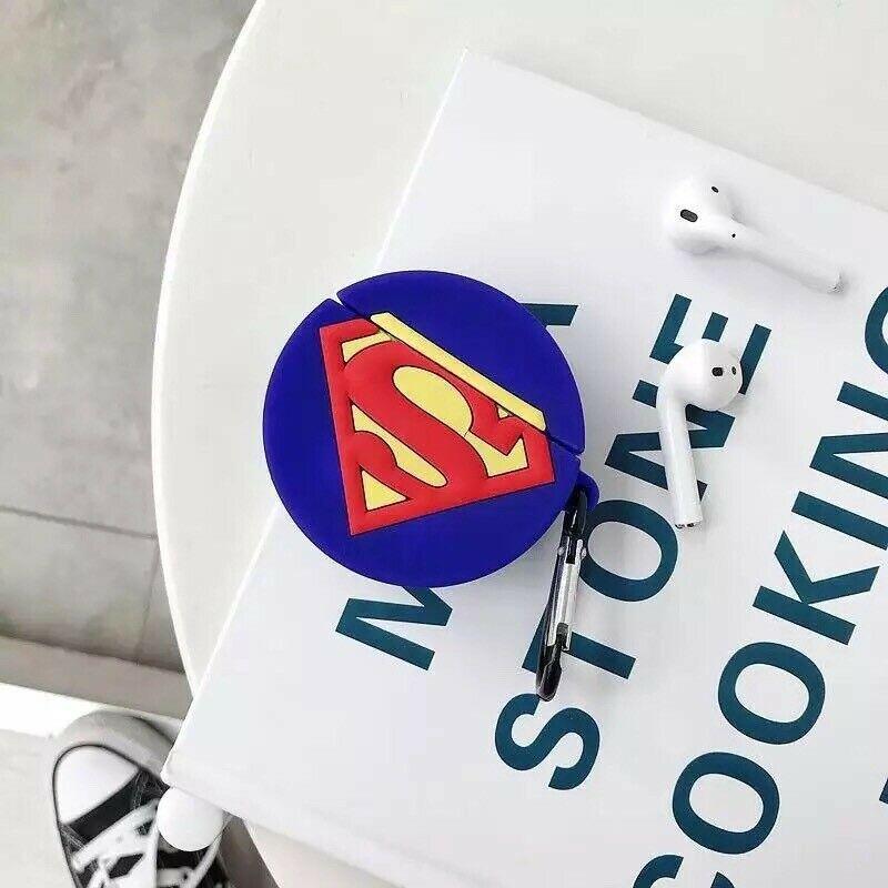 Cute Super Hero Cartoon Silicone Airpods Case Cover Skin For Apple Airpods 1/2 Airpods Case AtlasCase Superman + Buckle 
