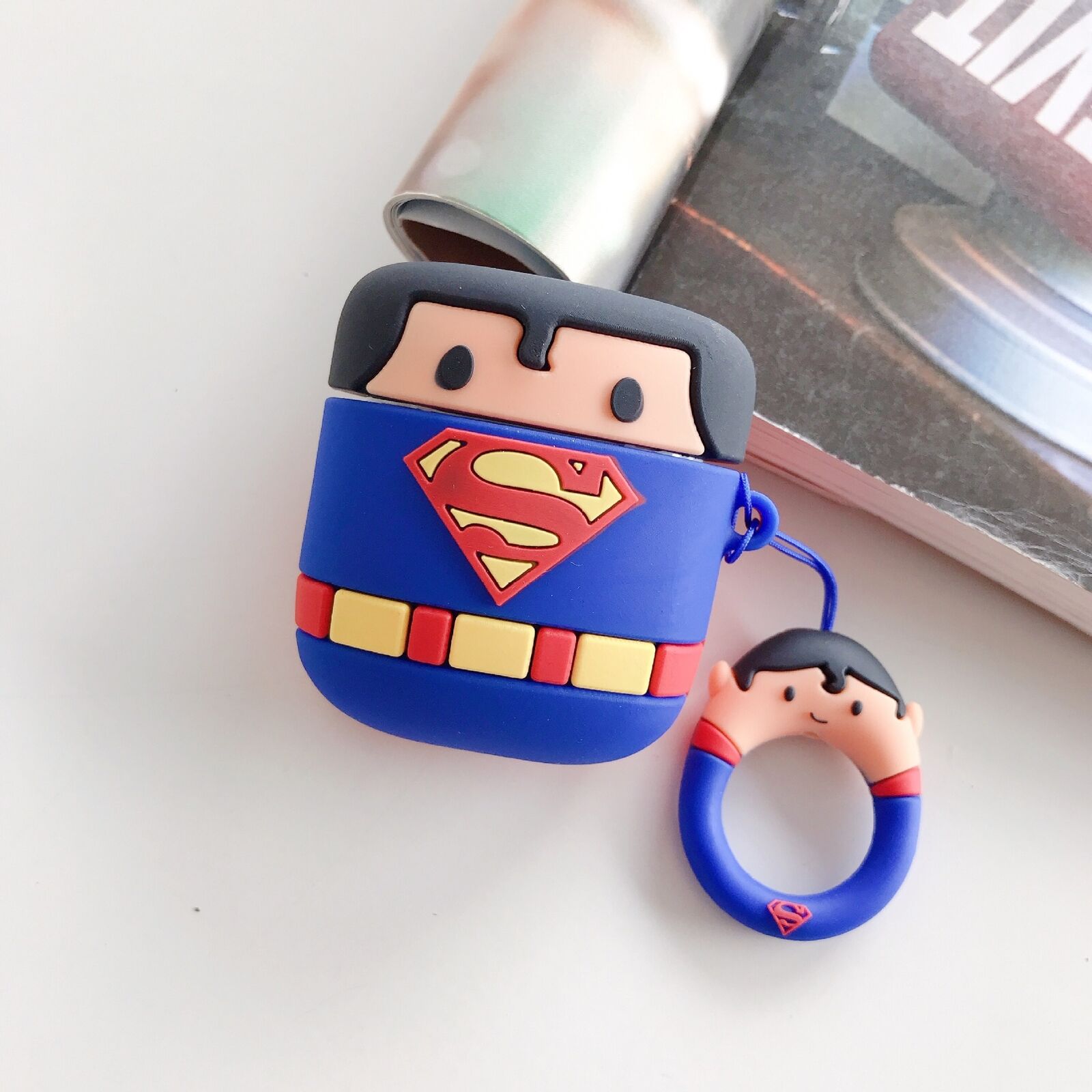 Cute Super Hero Cartoon Silicone Airpods Case Cover Skin For Apple Airpods 1/2 Airpods Case AtlasCase Superman2 + Ring 