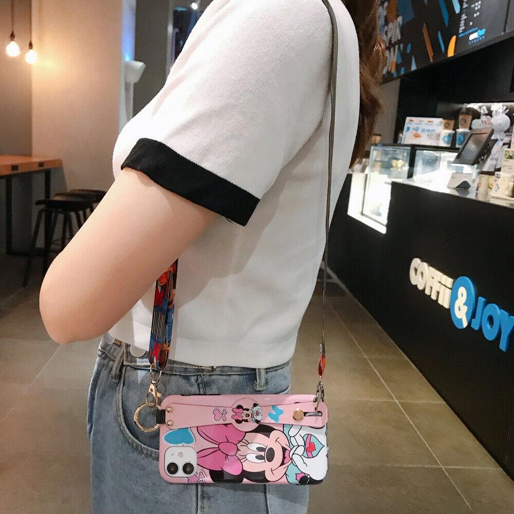 Disney Mickey Minnie Strap Phone Case Cover For iPhone 11 Pro Max XR Xs 7 8 Plus cwdz9888 