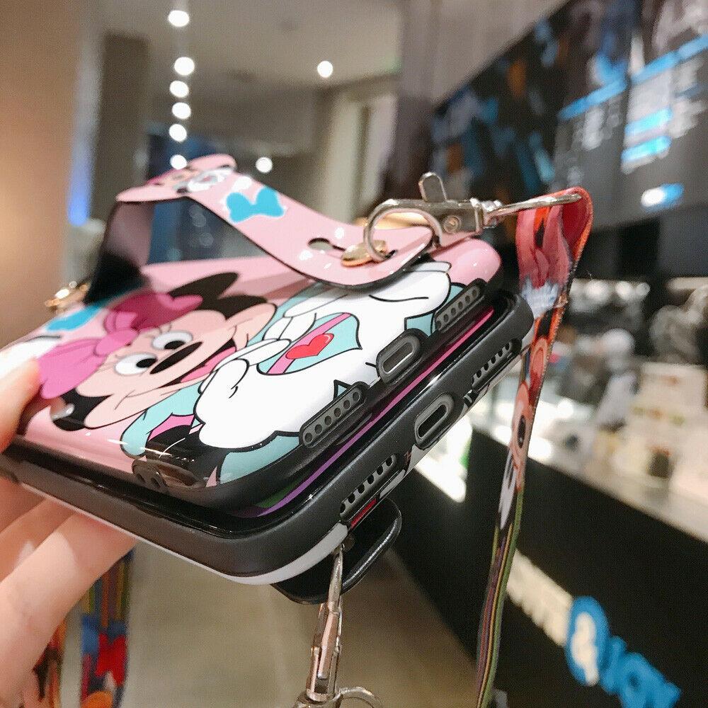 Disney Mickey Minnie Strap Phone Case Cover For iPhone 11 Pro Max XR Xs 7 8 Plus cwdz9888 