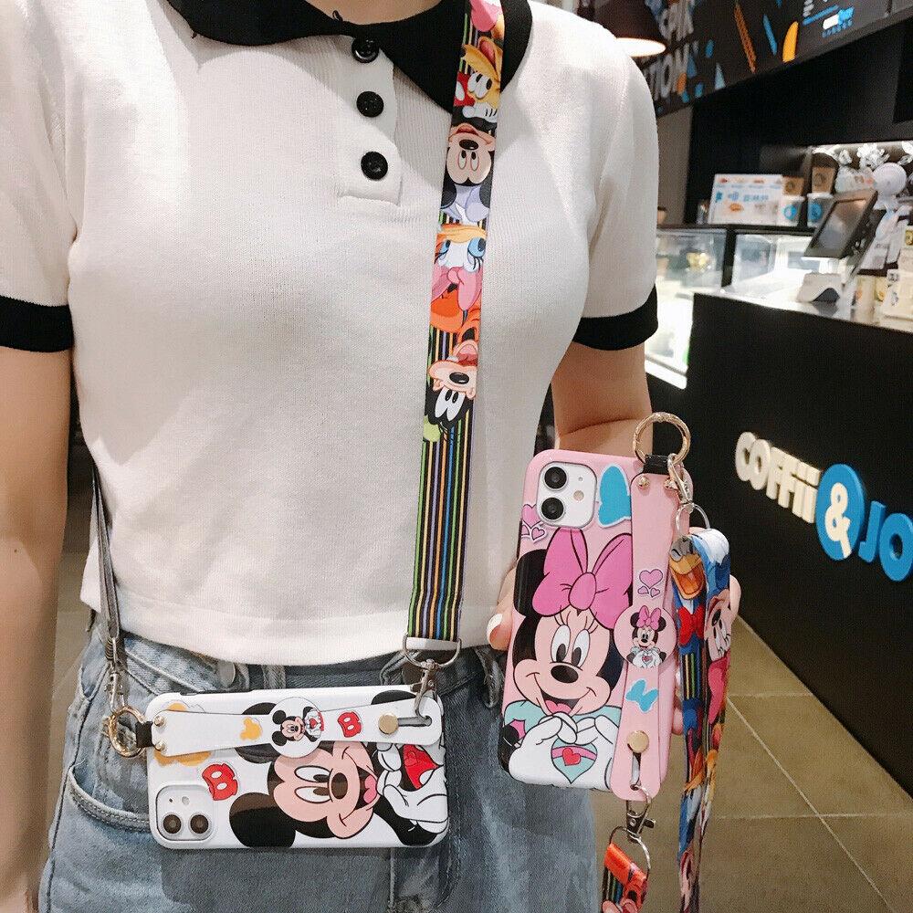 Disney Mickey Minnie Strap Phone Case Cover For iPhone 11 Pro Max XR Xs 7 8 Plus cwdz9888 
