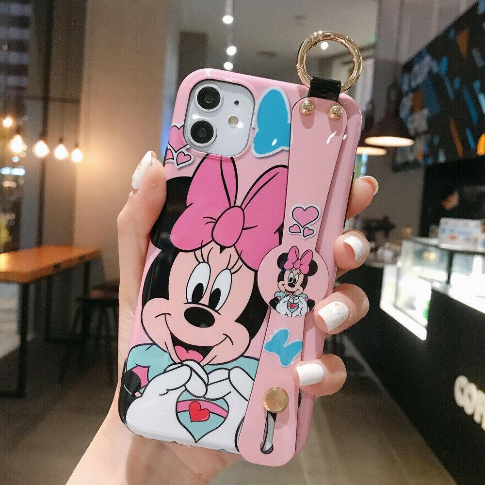 Disney Mickey Minnie Strap Phone Case Cover For iPhone 11 Pro Max XR Xs 7 8 Plus cwdz9888 Minnie+Lanyard For Apple iPhone 7 