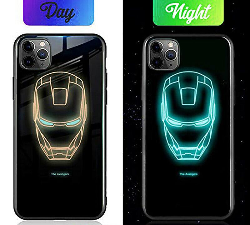 Fashion Luminous Tempered Glass Night Light iPhone Case 6/7/8+ X XR11 pro Max iPhone Cases AtlasCase 6/6S Iron Man 