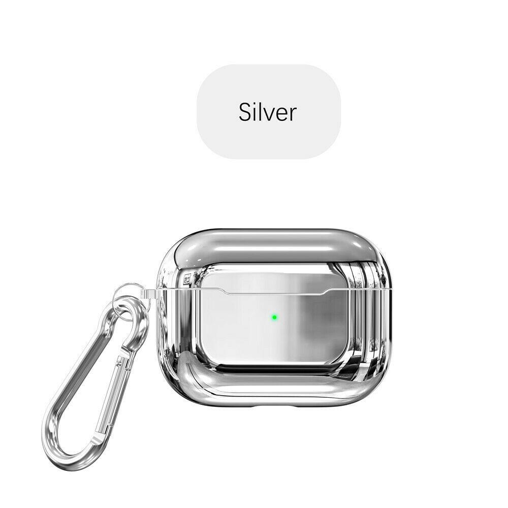 For Apple AirPods Pro Charging Case Soft TPU Protective Cover Skin + Keychain hi-pioneerhi-pioneer Silver 