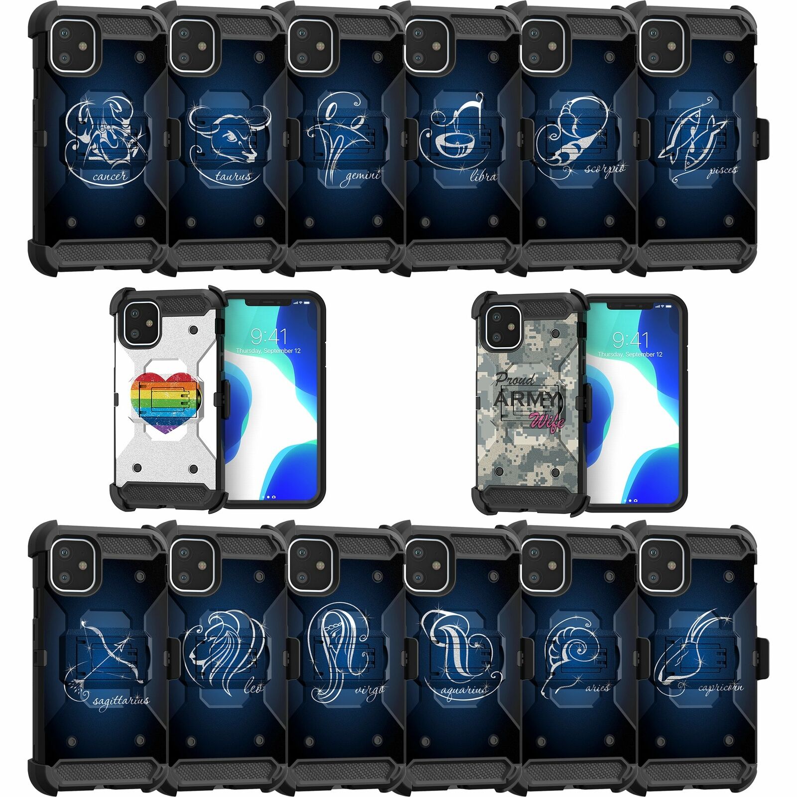For Apple iPhone 11 6.1 Triple Layer Holster Case Zodiac iPhone Cases AtlasCase 